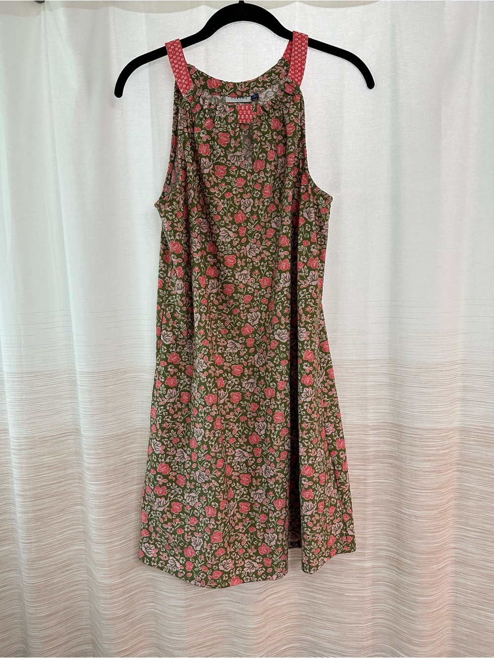 Cabana Life Olive Green Mini Dress with Pink Floral Print